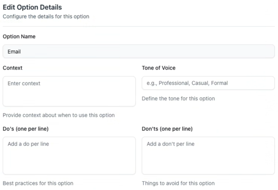 Agent options screenshot