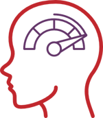 Icon representing commercial impact, showing a head with an altimeter in it, with the speed set to high.
